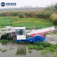 Récolteuse de plantes aquatiques entièrement automatique, bateau hydraulique de coupe d'algues avec convoyeur de collecte pour le nettoyage des lacs et des rivières