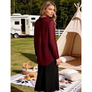Camisa transparente de manga larga con botones para mujer, blusa holgada con cuello de malla, top para uso diario - Product Image 4