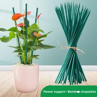 Tuteur de plante moderne en bambou vert anti-chute avec support fixe pour usage intérieur/extérieur, pour la fixation des fleurs et des arbres à monnaie, tuteur simple