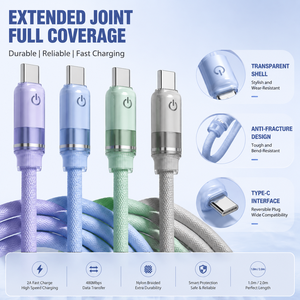 Cabo USB C de nylon trançado com iluminação LED dupla para iPhone, com carregamento rápido de 2A, cabo de dados durável para carregamento. - Product Image 2