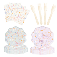 Ensemble de vaisselle jetable licorne, assiettes en papier, gobelets, couverts, vente en gros pour décorations de fête d'anniversaire pour enfants