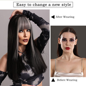 Anime <strong>Wig</strong> Long Straight <strong>Wig</strong> with Bangs for Women Black Gray Synthetic Hair 24 Inches for <strong>Lolita</strong> Cosplay - Product Image 3