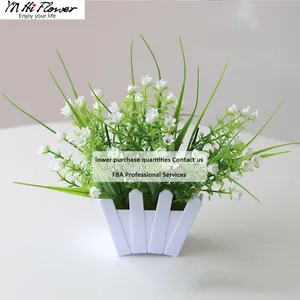 Kunststoffblumen grünes Gras Bonsai künstlicher Blumenstrauß mit Kunststoff-Blumentopf für Balkon Hof Heimdekoration