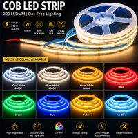 Bande LED fine 12V 24V 320 LED/m IP20, étanche pour intérieur et extérieur, découpable, 10W 12W RGB COB