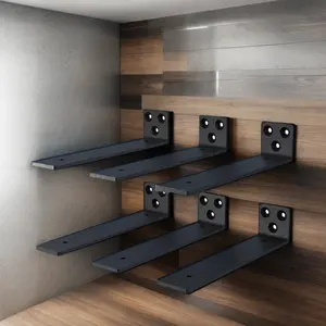 Modern Stainless Steel L Brackets Invisible Black Metal Design for Hidden Shelf Support