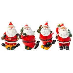 4个迷你圣诞老人摆件圣诞迷你装饰树脂圣诞老人雕像摆件