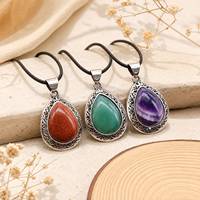 Pendentif Goutte d'Eau en Agate Naturelle, Pierre Semi-Précieuse Incrustée, Alliage, Coquille d'Abalone, Collier Artisanat en Cristal
