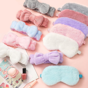 Haute qualité luxe Spa maquillage lavage du visage Polyester large bandeau élastique et peluche yeux Msak sommeil profond ensemble logo personnalisé - Product Image 6