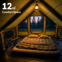 Tente de camping gonflable professionnelle 12 m² en Oxford 300D avec structure Airbeam 12 cm, double porte, hublots AB, passe-tuyau de poêle, auvent, vert kaki, pour événements extérieurs