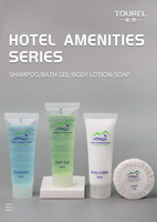 Ensemble de produits de toilette pour hôtel en plastique jetable de 30 ml avec logo personnalisé, shampooing, après-shampoing, gel douche