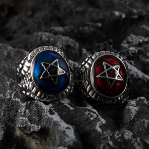 Bague étoile à cinq branches en acier inoxydable, sertie d'une monture, bijoux de fête SA505 - Product Image 2