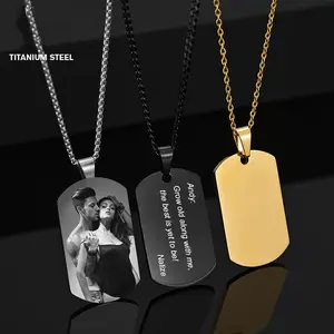 Gran oferta, collar de acero inoxidable, grabado láser personalizable, collar con colgante de letras de foto de pareja de doble cara