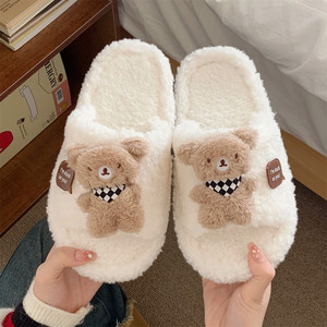 XIXITIAO <span class=keywords><strong>ciabatte</strong></span> bianche da letto pantofola soffice orso da donna scivola da donna carina <span class=keywords><strong>casa</strong></span> d'inverno pantofole di cotone peluche 2024 per le ragazze - Product Image 1