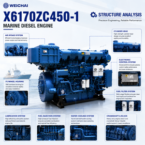 Motore Diesel Marino Weichai Serie 6170 X6170ZC450-1 1000RPM 6 Cilindri Affidabile Raffreddato ad Acqua per Imbarcazioni Antincendio - Product Image 4