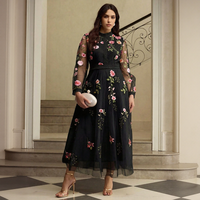 Robe longue de soirée décontractée pour femme, style empire, amincissante, à col montant, en patchwork floral vintage tissé, vente en gros