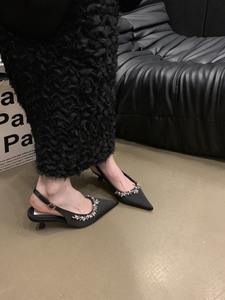 QuiteS sandali con tacco alto con testa a punta a testa nuda con testa alta da donna con bocca bassa cava Baotou tacco alto a Stiletto a punta - Product Image 5