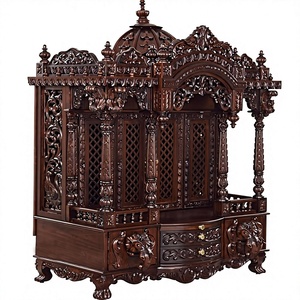 Templo de madera dorado Royal Golden Jain para el hogar, templos tradicionales personalizados tallados a mano, Shree Buddha Bhagwan Golden Mandir - Product Image 2