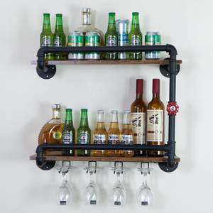 Casier à vin mural à 2 niveaux, petites étagères flottantes suspendues pour mini bar à liqueur avec <span class=keywords><strong>rangement</strong></span> pour porte-verre <span class=keywords><strong>sous</strong></span> - Product Image 5