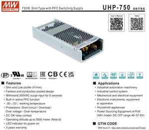 Mean Well-Indicador LED con función PFC activa integrada, fuente de alimentación delgada de 750W, 750W, 12V, 24V, 36V, 48V, W - Product Image 5