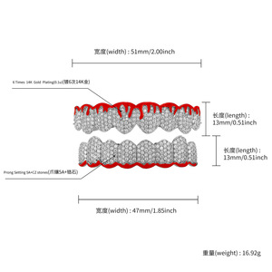 Blues nouveau design en gros Hip Hop flamme rouge cosplay Grillzs glacé creux goutte d'eau glacé plein diamant zircon dents <span class=keywords><strong>grillz</strong></span> - Product Image 4