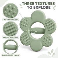 Anneau de dentition pour bébé en silicone en forme de pétale de fleur, barre centrale ronde, prise en main facile, multi-textures, qualité alimentaire, sans couture, cadeau pour nouveau-né, OEM ODM, vente en gros