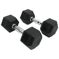 Dumbbell Karet Hexagonal Grosir Pabrik, Gagang Krom Hitam, Beban Bebas untuk Latihan di Rumah, Berbagai Ukuran