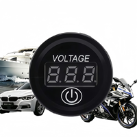Voltmeter Digital Bulat LED Biru Sakelar Daya Sentuh 12V-24V Pengukur Monitor Tegangan Mobil Laut Motor 29mm Cutout