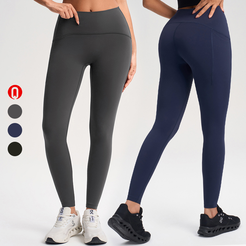 Wholesale High Waist Women's Gym Butt Lifting Leggings Elastic Spandex/Nylon Yoga Pants With Side Pocket Solid Fitness Yoga Wear