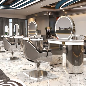 Espejo de Salón de Belleza de Doble Cara con Marco Dorado de Lujo Wss 2025, Estaciones de Peluquería y Barbería de Dos y Tres Plazas con Luz LED - Product Image 5