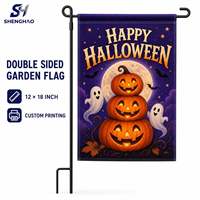 Promo Halloween : Drapeau de jardin personnalisé, motif mignon citrouille et fantôme, polyester durable, impression simple ou double face