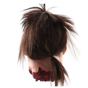 Testa Staccata in Latex per Decorazioni di Halloween, Capelli Castani, <span class=keywords><strong>Occhi</strong></span> Rosso Sangue, Collo in Rottura, Dettaglio Spaventoso, Accessorio Horror per Casa Stregata - Product Image 5