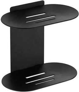 Porte-savon de salle de bain moderne auto-drainant en acier inoxydable finition nickel noir mat, accessoires adhésifs, double couche pour savon en barre - Product Image 1