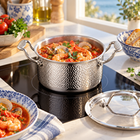 WOXIANG Marmite à fondue surélevée 16 cm en acier inoxydable 3 couches à rayures martelées pour une cuisson uniforme et des repas de table