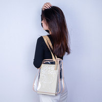 Sac à main d'été en PU transparent style jeune, grand format, anti-adhérent, pour femme, à porter à l'épaule, idéal pour la plage
