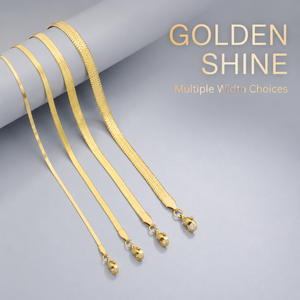 Trendy 18K Gold Plated Stainless Steel Thin Flat Herringbone <b>Chain</b> Necklace Tarnish Resistant Smooth Polished Lobster Clasp - Product Image 2