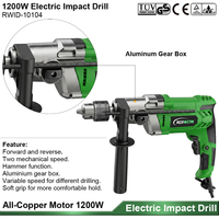 Perceuse à percussion électrique professionnelle 1200W, outil électrique, 13 mm, filaire, vitesse variable, pour bois, acier, béton