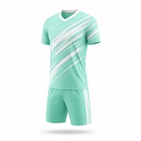 Seragam Sepak Bola Grosir 2026 Warna Hijau Mint dengan Garis Racing, Set Jersey Sepak Bola Custom, Sublimasi Penuh, Bahan Bernapas, Seragam Tim OEM