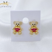 Pendientes de Botón de Alta Calidad Jml, Chapados en Oro de 14k, con Circonita, Diseño de Oso, para Mujer, Nueva Oferta, Regalo para Chica