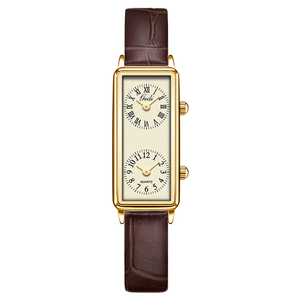 Reloj de pulsera minimalista cuadrado para mujer, doble movimiento, correa de cuero vintage, reloj de cuarzo, adecuado para el lugar de trabajo - Product Image 1