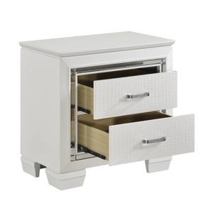 White Nightstand 2 <b>Drawers</b> Faux Alligator Textured Fronts Bedroom Furniture <b>Storage</b> <b>Drawer</b> Unit - Product Image 3