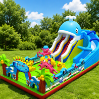 Structure Gonflable Commerciale avec Toboggan, Trampoline Gonflable et Toboggan Animaux