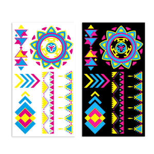 Vente chaude populaire transfert d'eau UV lueur dans le noir tatouage temporaire autocollants <span class=keywords><strong>de</strong></span> tatouage au néon pour les fêtes <span class=keywords><strong>de</strong></span> boîte <span class=keywords><strong>de</strong></span> <span class=keywords><strong>nuit</strong></span> - Product Image 5