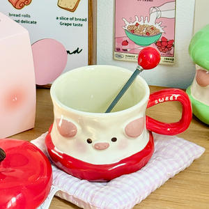 Dragon Nest – tasse en céramique mignonne en forme de cochon pomme, avec couvercle, 301-400ml, cadeau réutilisable pour anniversaire, noël - Product Image 3