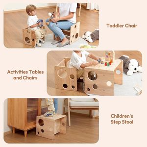 Ensemble table et chaises en bois massif pour enfants, mobilier d'apprentissage Montessori pour usage domestique - Product Image 4