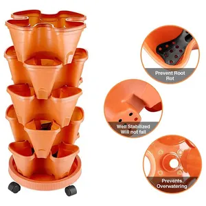 3 Tier Stackable Herb Garden Planter Set with Bottom Saucer Stone Color Vertical Container Pots for Herbs Strawberries Flower