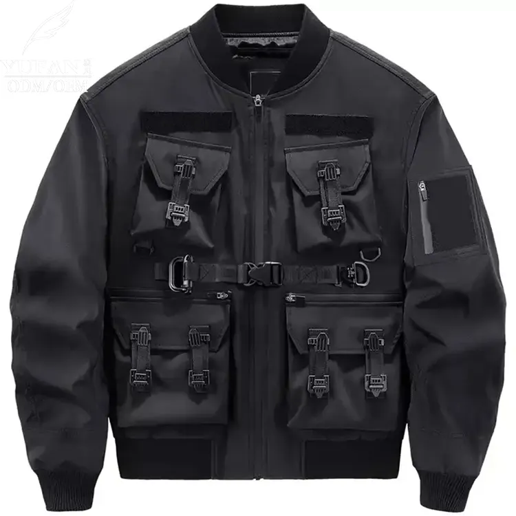 YuFan Custom Black Workwear Down Jacket Multi Pocket Techwear Bomber Designer Winter Jacket for Men