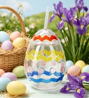 Gobelet en plastique transparent réutilisable de 500 ml avec couvercle et paille, motif lapin et radis, pour Pâques, avec logo personnalisé, idéal pour les fêtes.