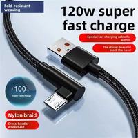 Kabel Micro-USB Nylon Elbow 120W 6A Pengisian Daya Super Cepat untuk Android, Gaming Mobile, Mobil, Komputer, Printer, Kamera, Pemindai Barcode