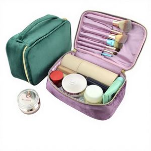 Bolsa de Maquillaje de Terciopelo de Lujo, Bolsa de Aseo Portátil de Viaje con Doble Cierre para Guardar Cosméticos - Product Image 1