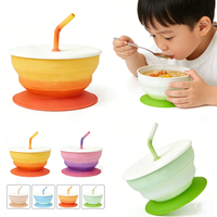Bol pliable en silicone pour bébé avec base à forte ventouse, ensemble de bols d'alimentation portables pour nourrissons, idéal pour les voyages avec sac de rangement